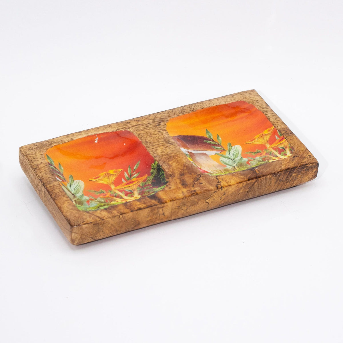 Double Trinket Tray 20x10x2.5cm - Mushroom Design Maroon Enamelled Boxes and Trays