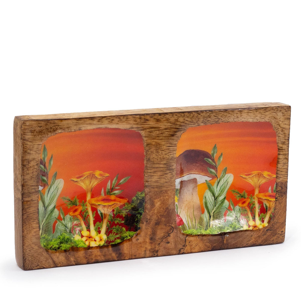 Double Trinket Tray 20x10x2.5cm - Mushroom Design Maroon Enamelled Boxes and Trays