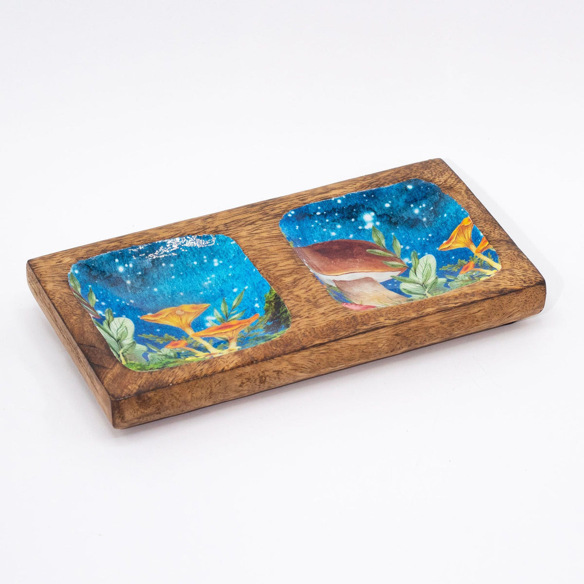 Double Trinket Tray 20x10x2.5cm - Mushroom Design Teal Enamelled Boxes and Trays