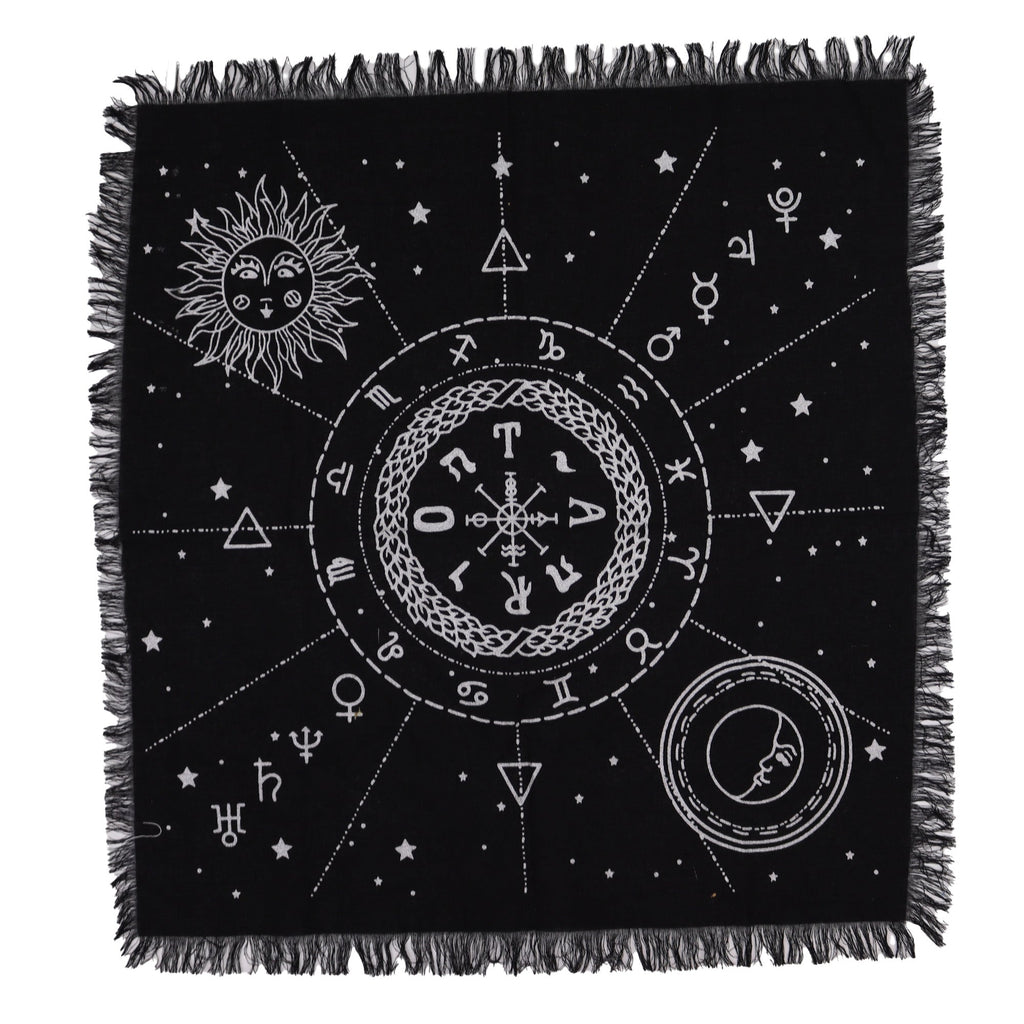Esoteric Fringed Altar Cloth -  Moon & Sun Chart From Witch, Please!
