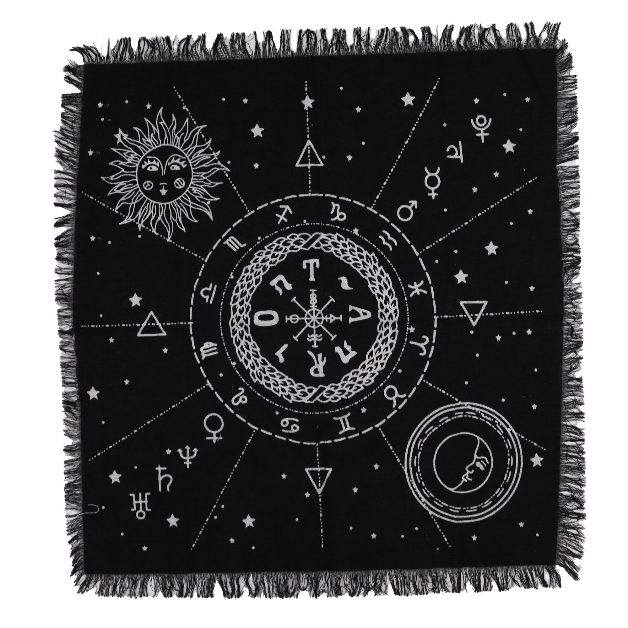 Esoteric Fringed Altar Cloth -  Moon & Sun Chart From Witch, Please!