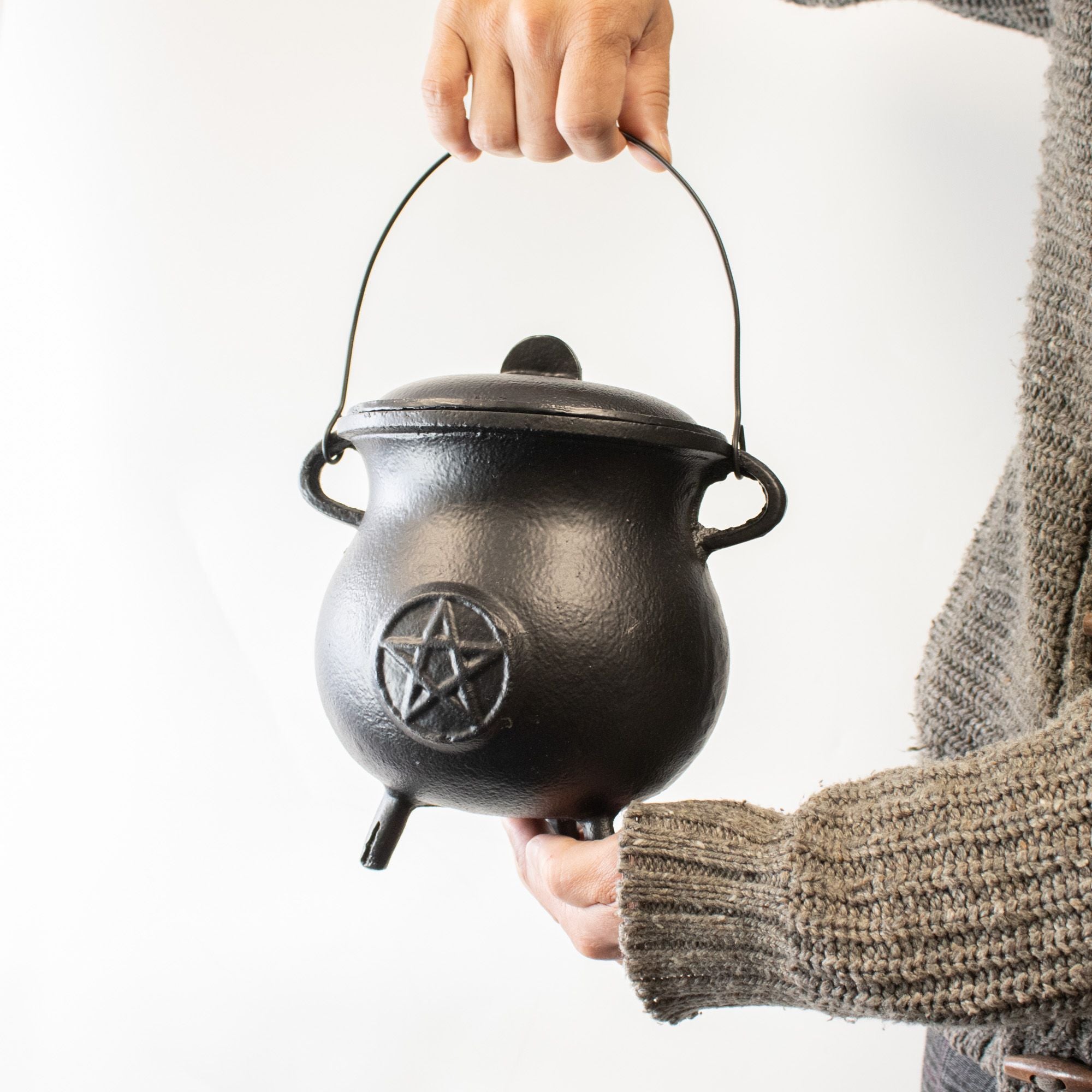 Extra Huge Cast Iron Cauldron with Pentagon 23x18cm (at least 4kg) Ritual Bowls and Cauldrons