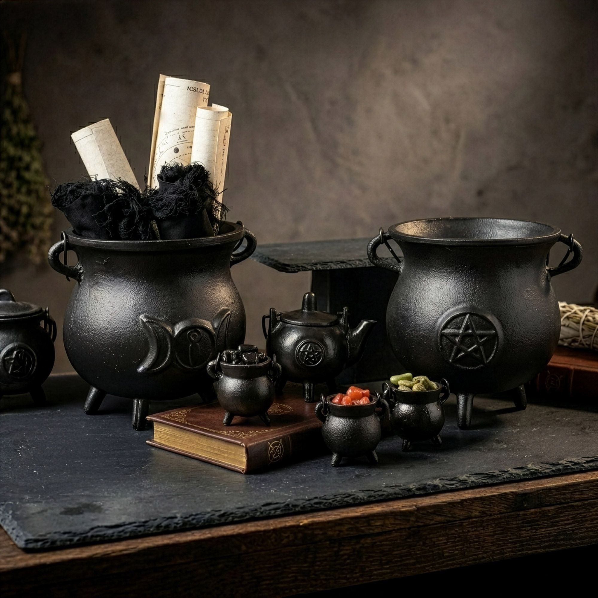 Extra Huge Cast Iron Cauldron with Triple Moon 23x18cm (at least 4kg) Ritual Bowls and Cauldrons