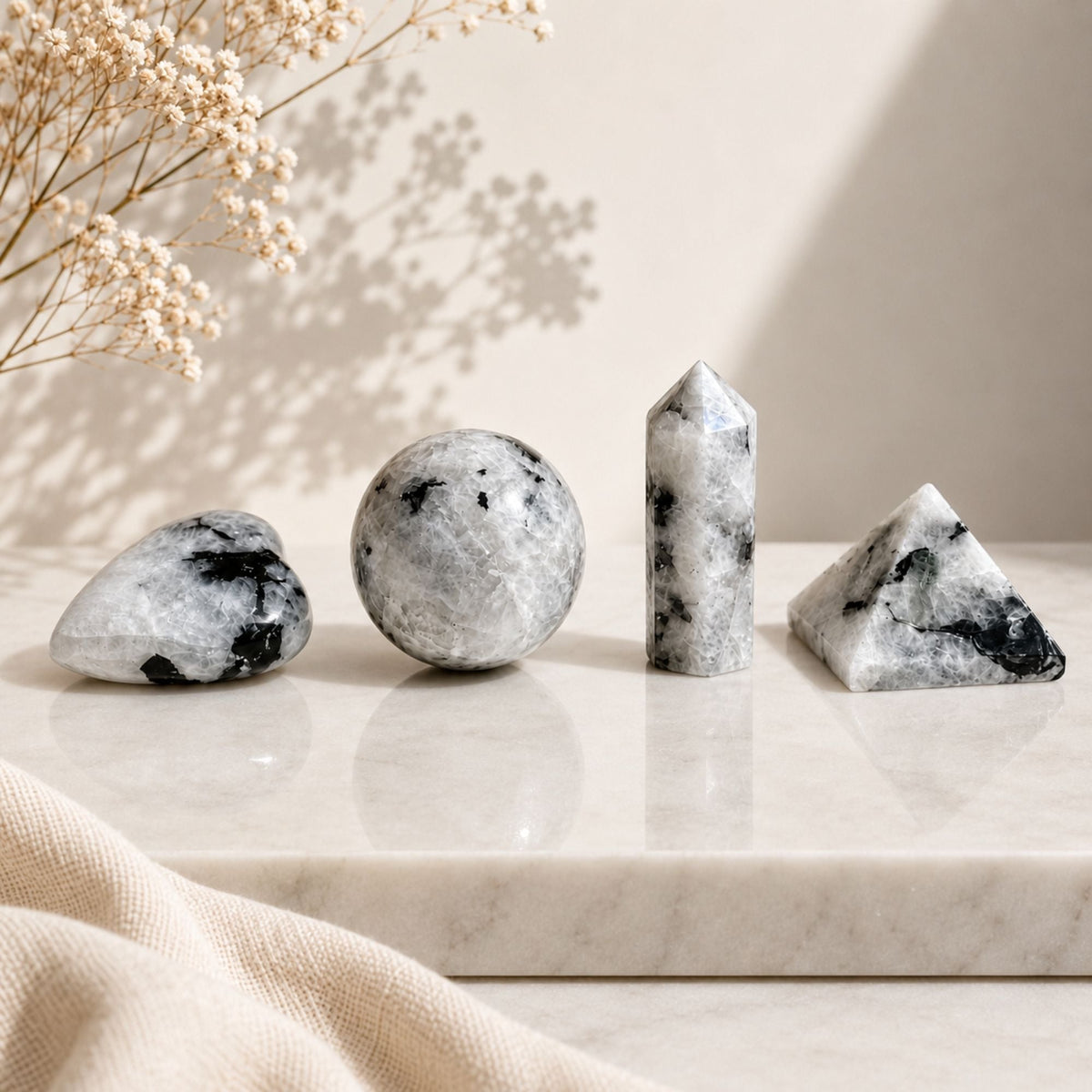 Four Gemstone Shapes - Rainbow Moonstone Sets