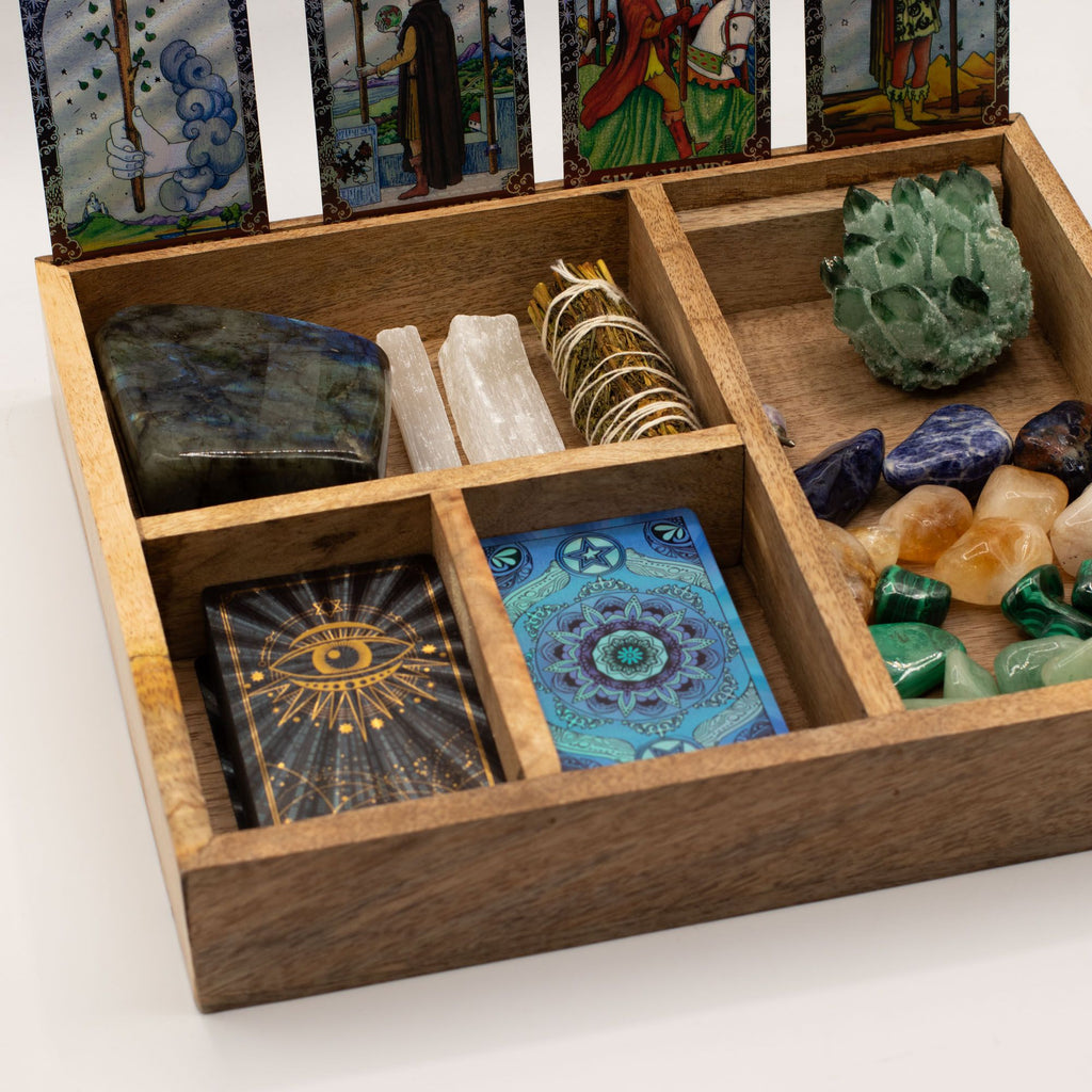 Four Section Tarot Box with Card Holder Storage & Reading Boxes
