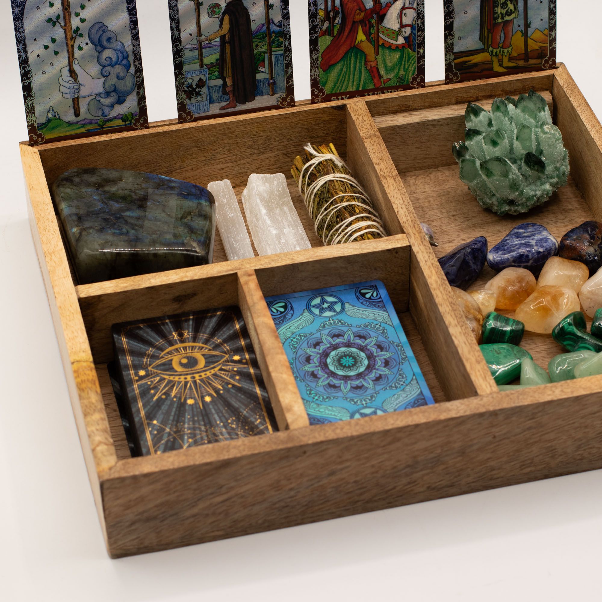 Four Section Tarot Box with Card Holder Storage & Reading Boxes