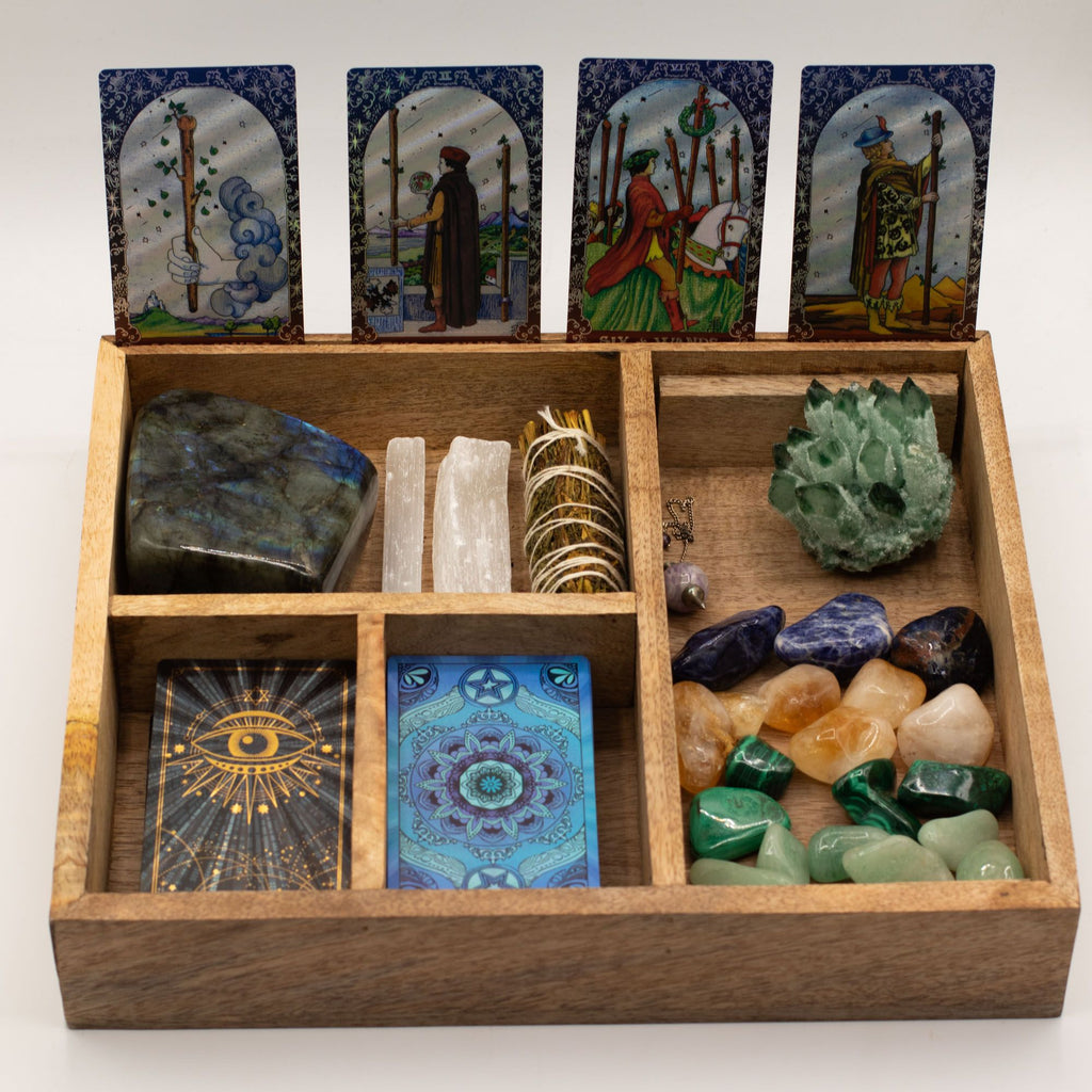 Four Section Tarot Box with Card Holder Storage & Reading Boxes