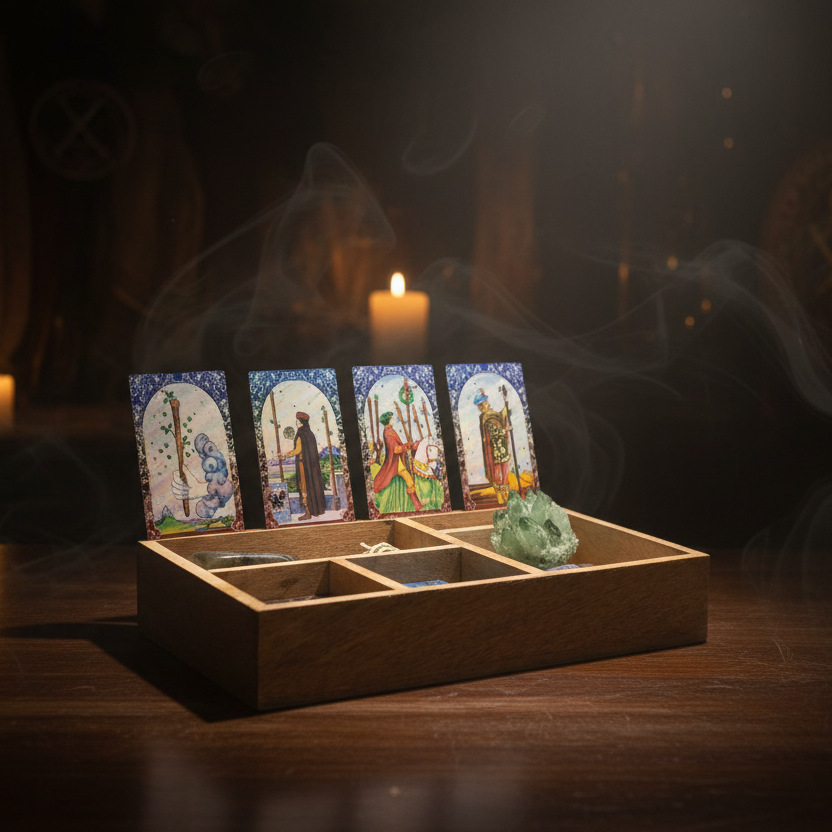 Four Section Tarot Box with Card Holder Storage & Reading Boxes