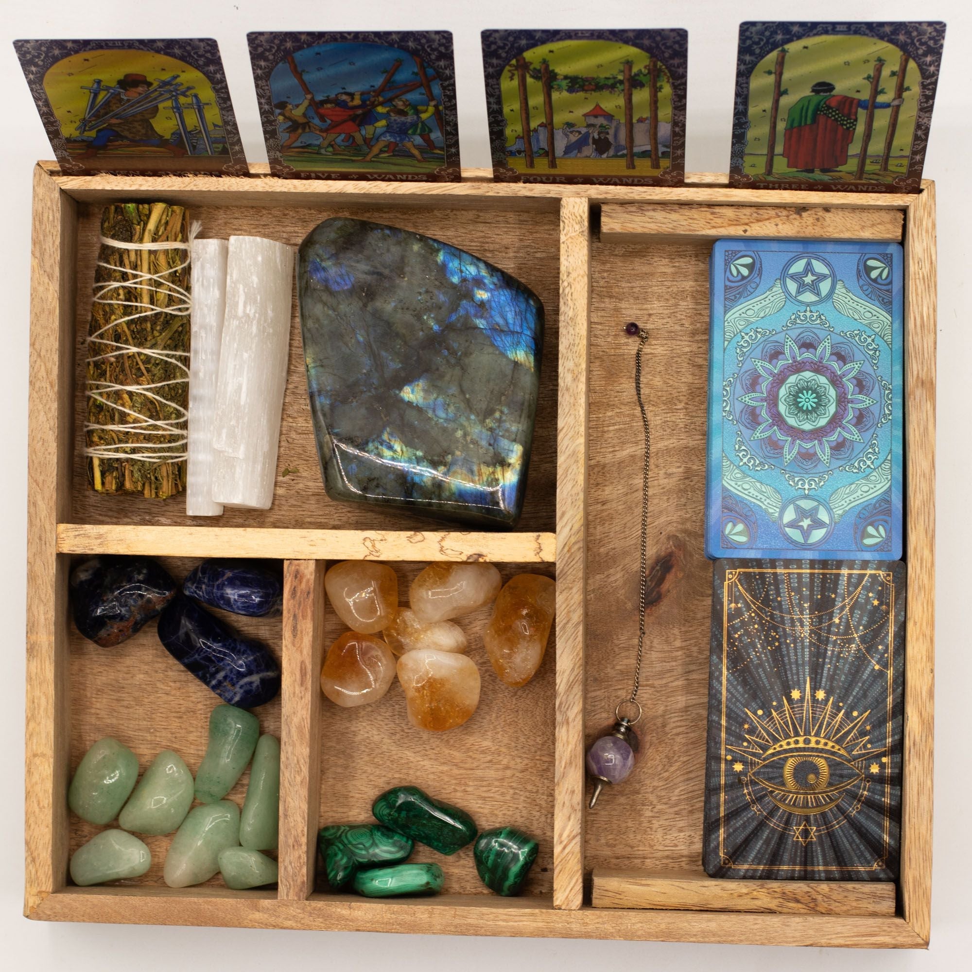 Four Section Tarot Box with Card Holder Storage & Reading Boxes
