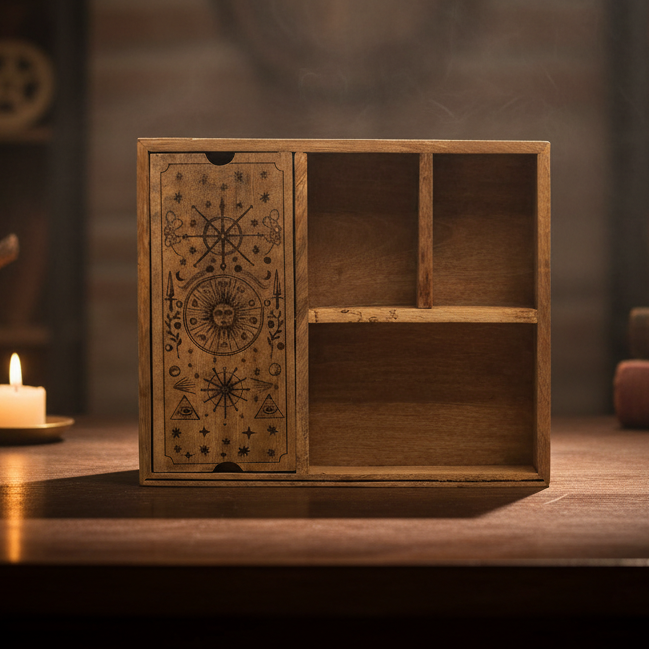 Four Section Tarot Box with Card Holder Storage & Reading Boxes