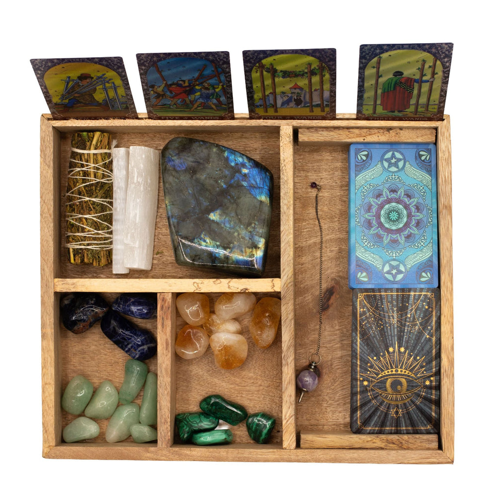 Four Section Tarot Box with Card Holder Storage & Reading Boxes