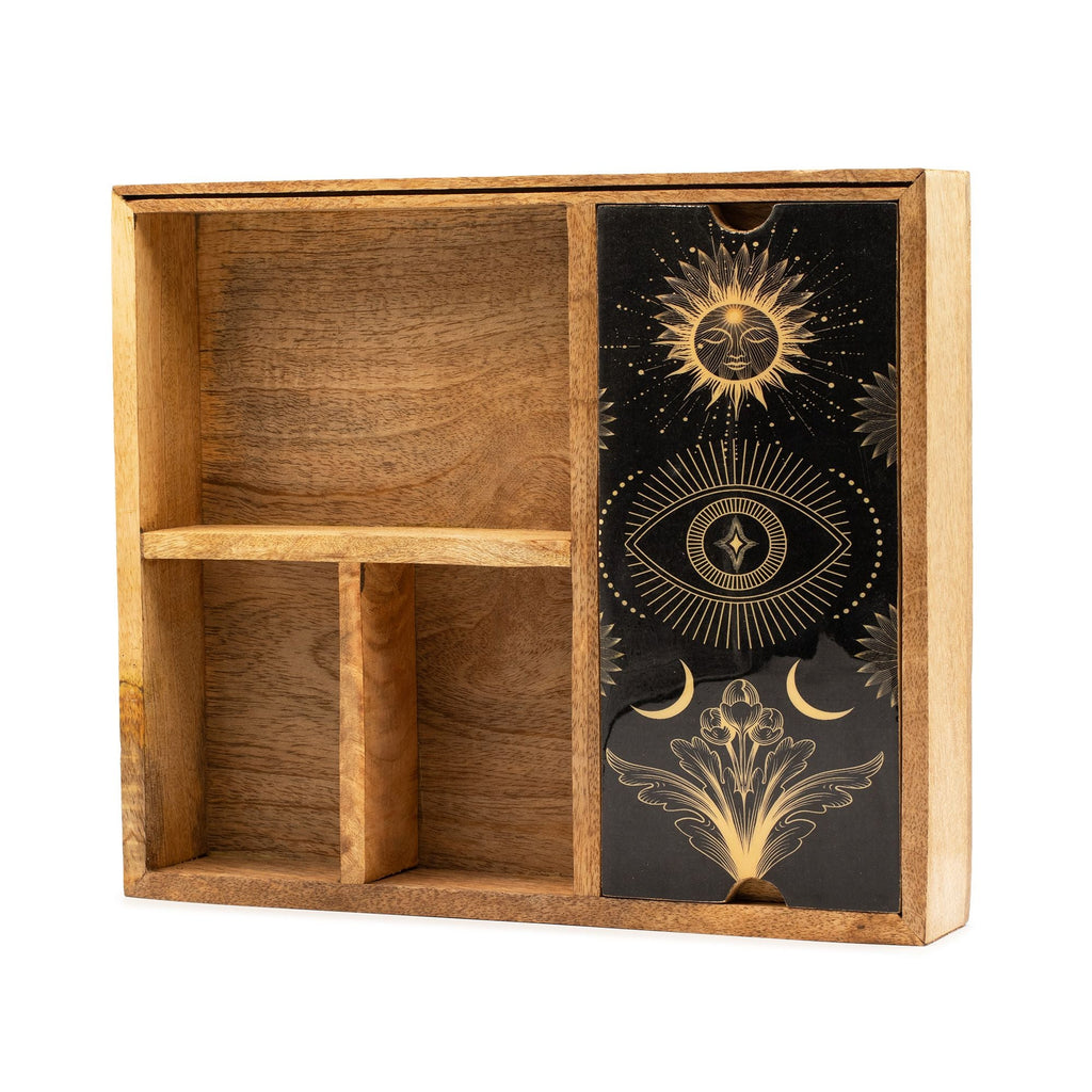 Four Section Tarot Box with Card Holder Storage & Reading Boxes