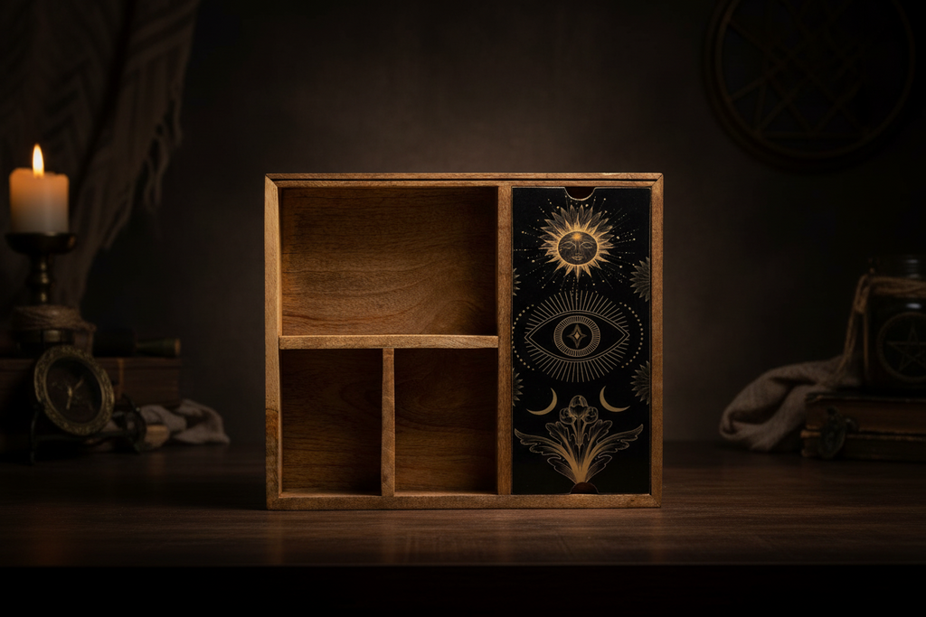 Four Section Tarot Box with Card Holder Storage & Reading Boxes