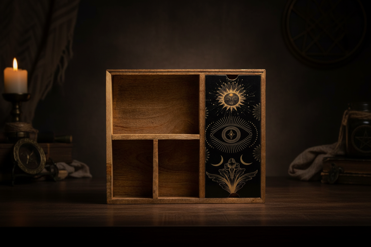 Four Section Tarot Box with Card Holder Storage & Reading Boxes