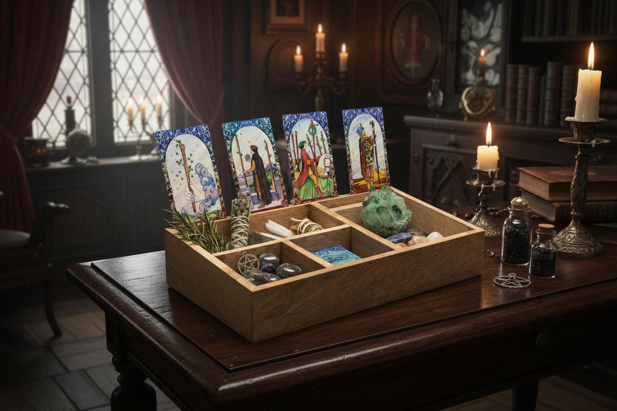 Four Section Tarot Box with Card Holder Storage & Reading Boxes