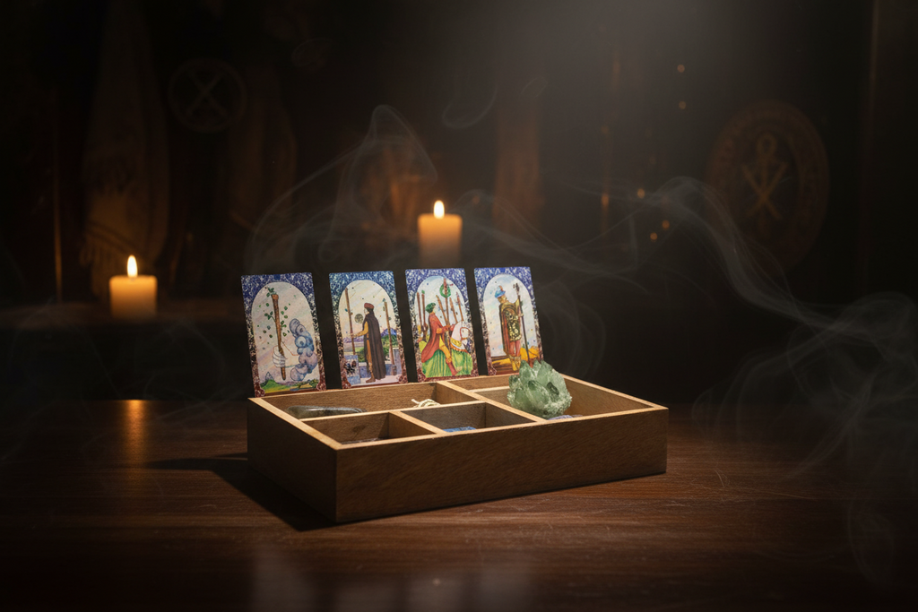 Four Section Tarot Box with Card Holder Storage & Reading Boxes