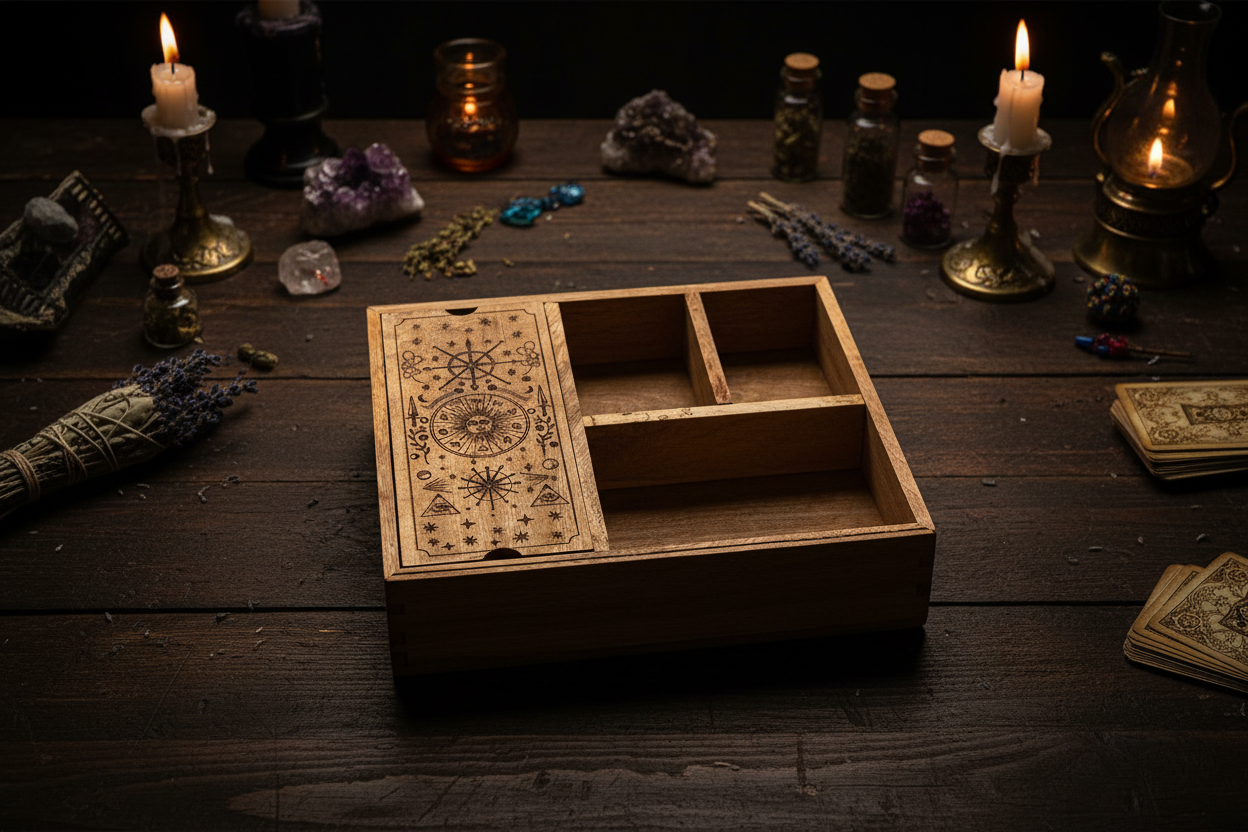 Four Section Tarot Box with Card Holder Storage & Reading Boxes