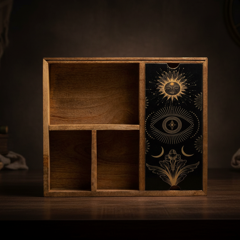 Four Section Tarot Box with Card Holder Storage & Reading Boxes