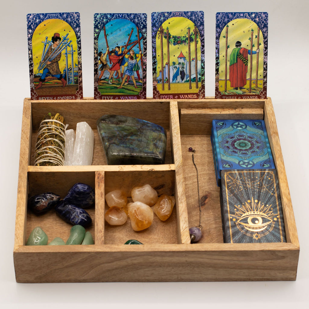 Four Section Tarot Box with Card Holder Storage & Reading Boxes