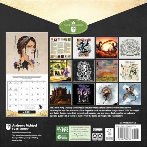 Fourth Wing Officially Licensed Fan Art 2026 Wall Calendar