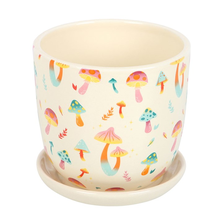 Funky Fungi Mushroom Print Plant Pot with Saucer at Witch, Please!.