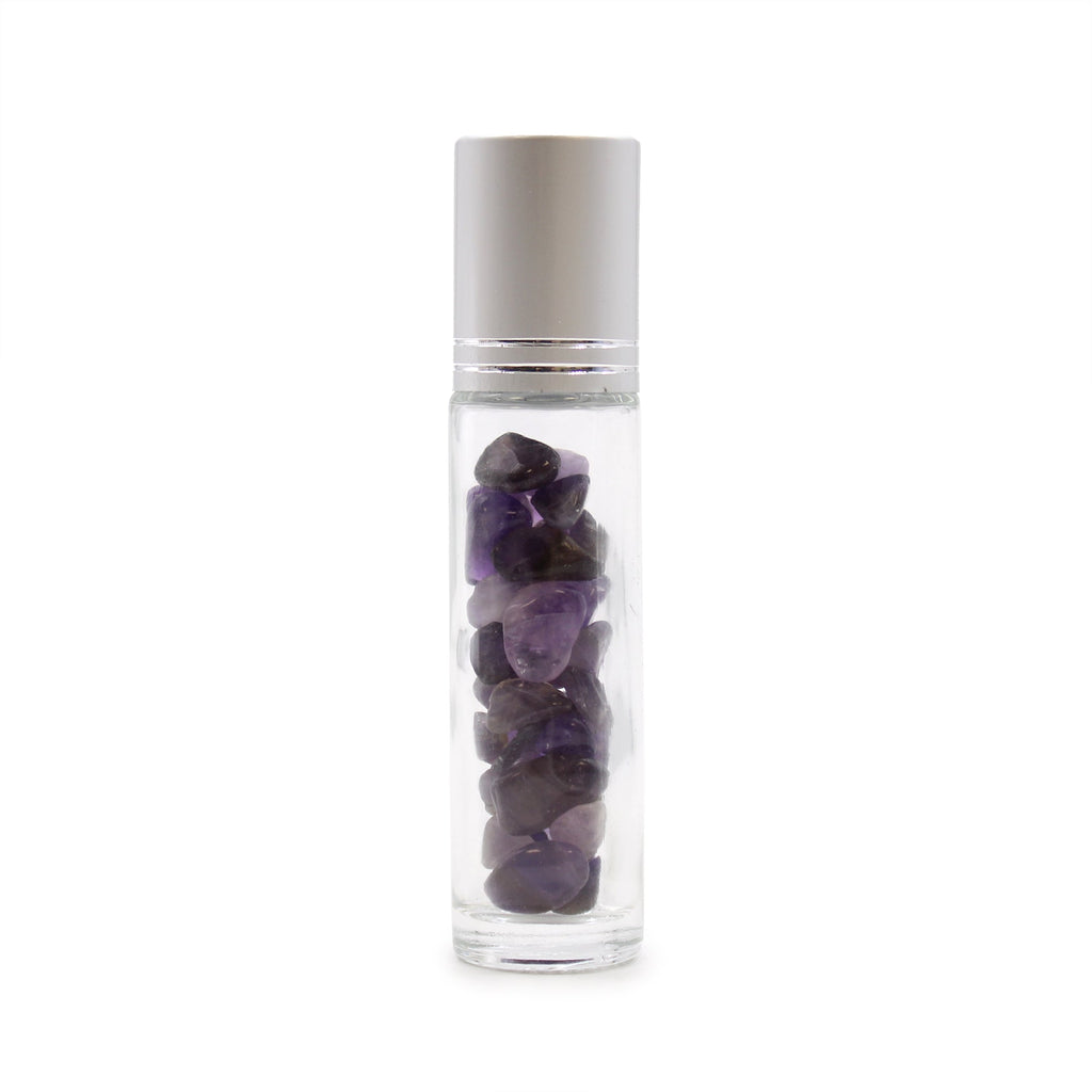 Gemstone Essential Oil Roller Bottle - Amethyst  - Silver Cap From Witch, Please!