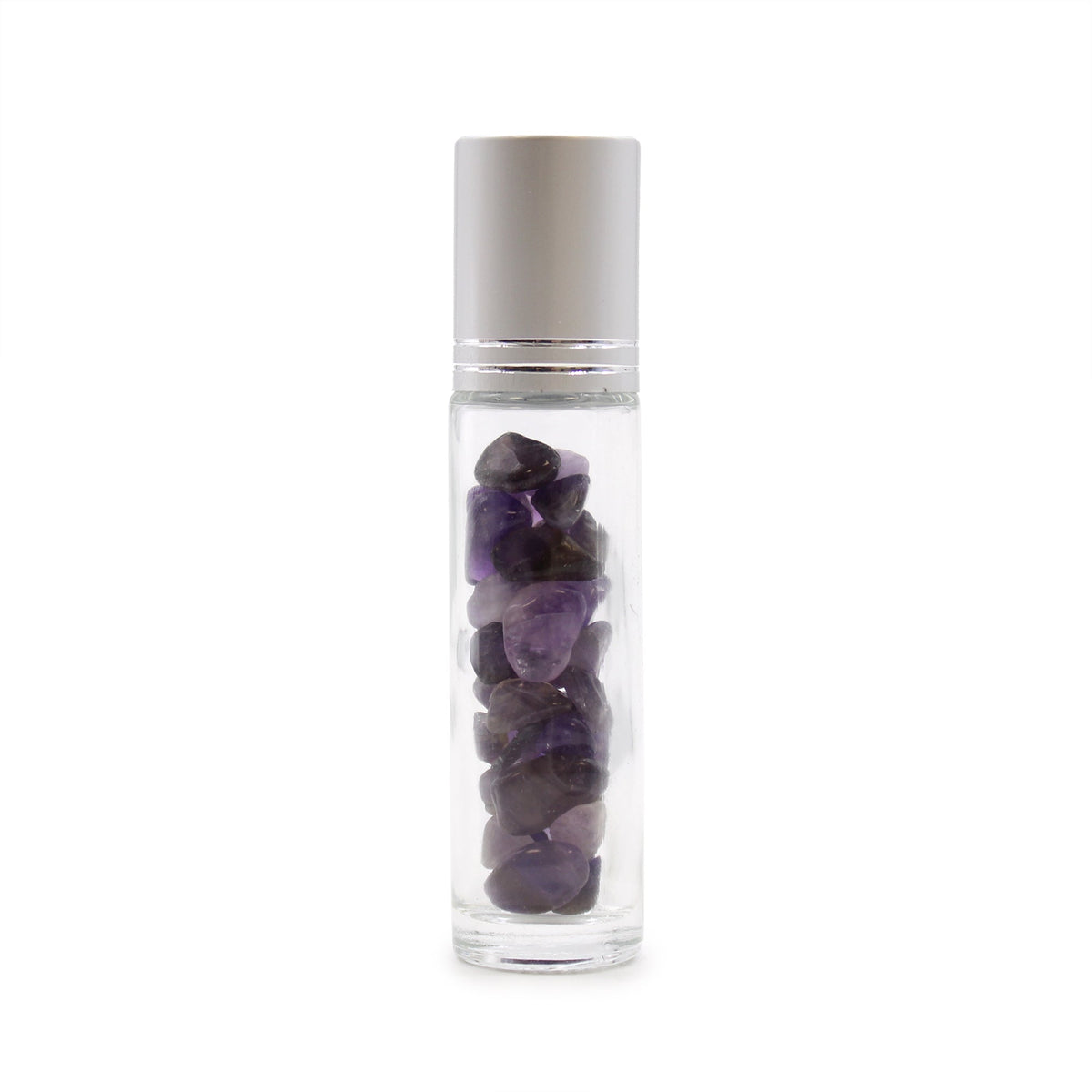 Gemstone Essential Oil Roller Bottle - Amethyst  - Silver Cap From Witch, Please!