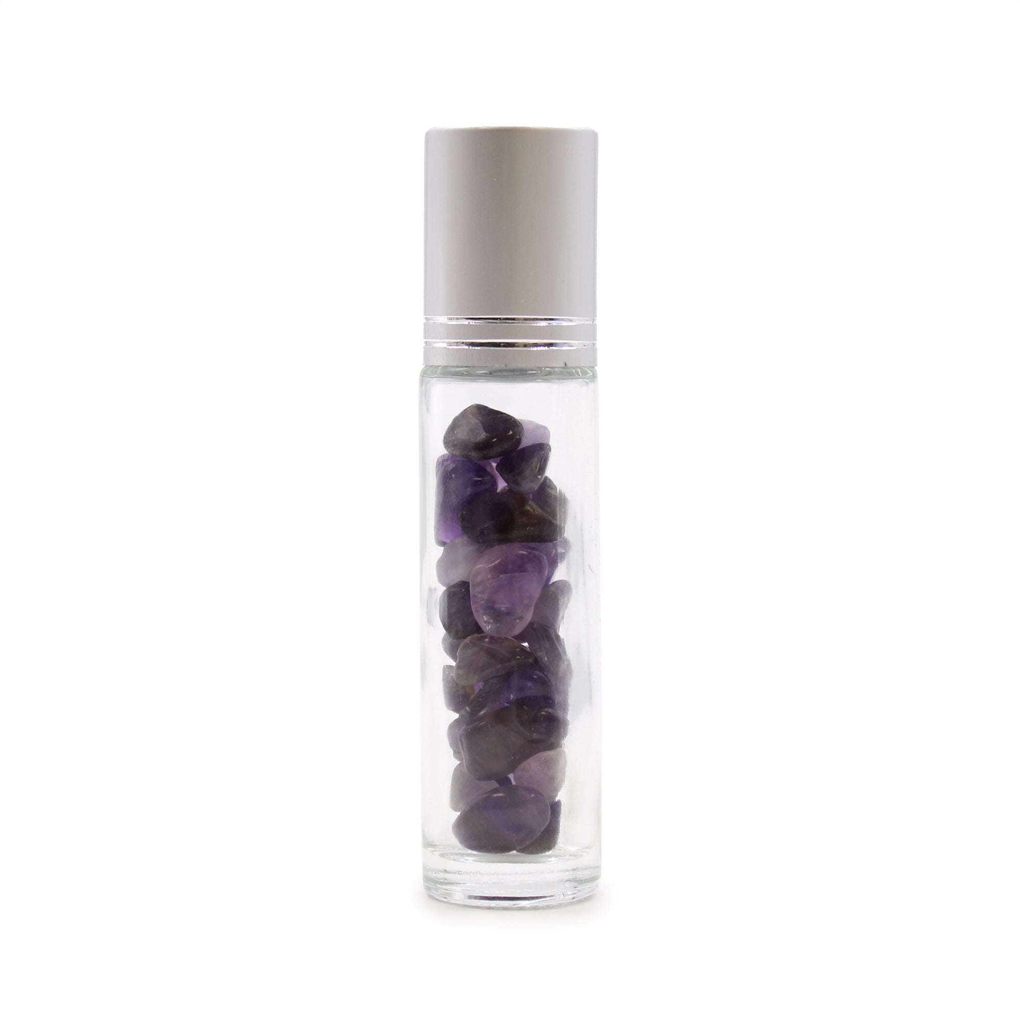 Gemstone Essential Oil Roller Bottle - Amethyst  - Silver Cap From Witch, Please!