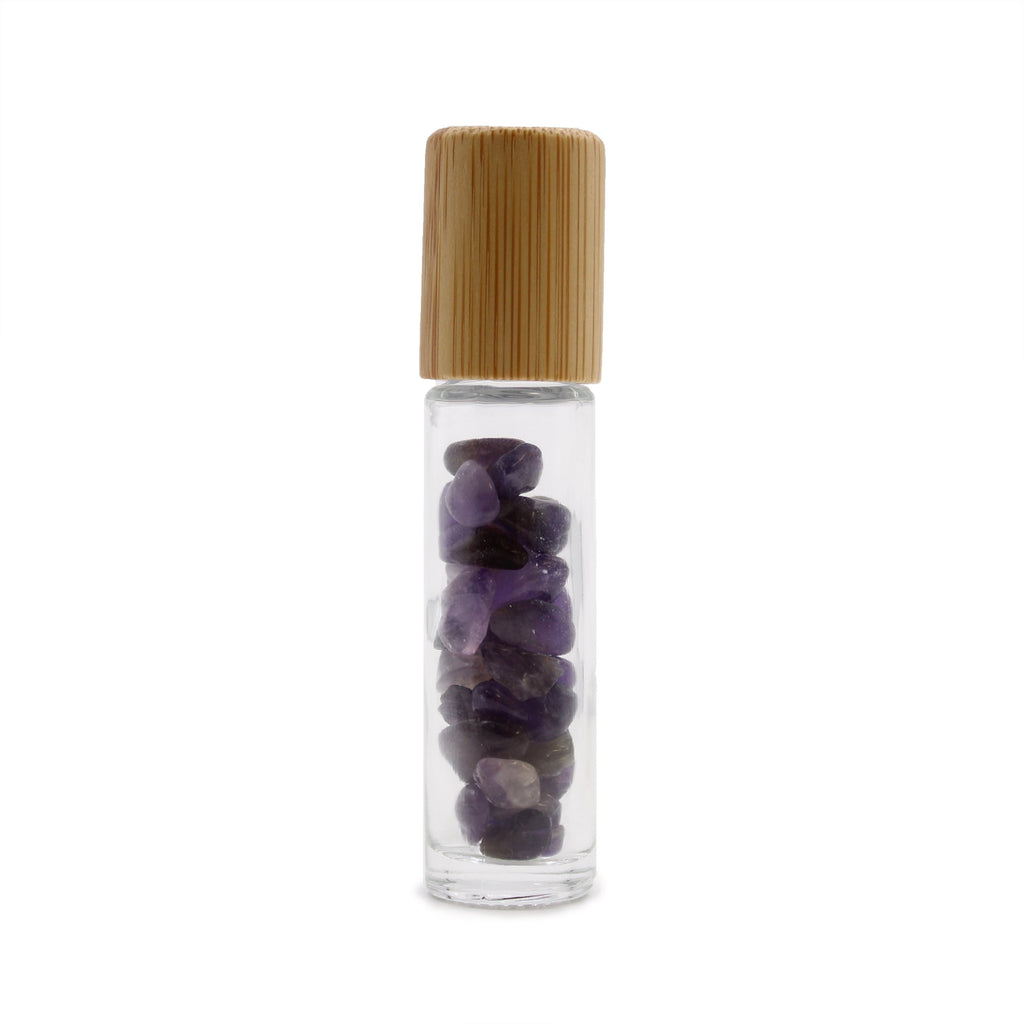 Gemstone Essential Oil Roller Bottle - Amethyst  - Wooden Cap From Witch, Please!