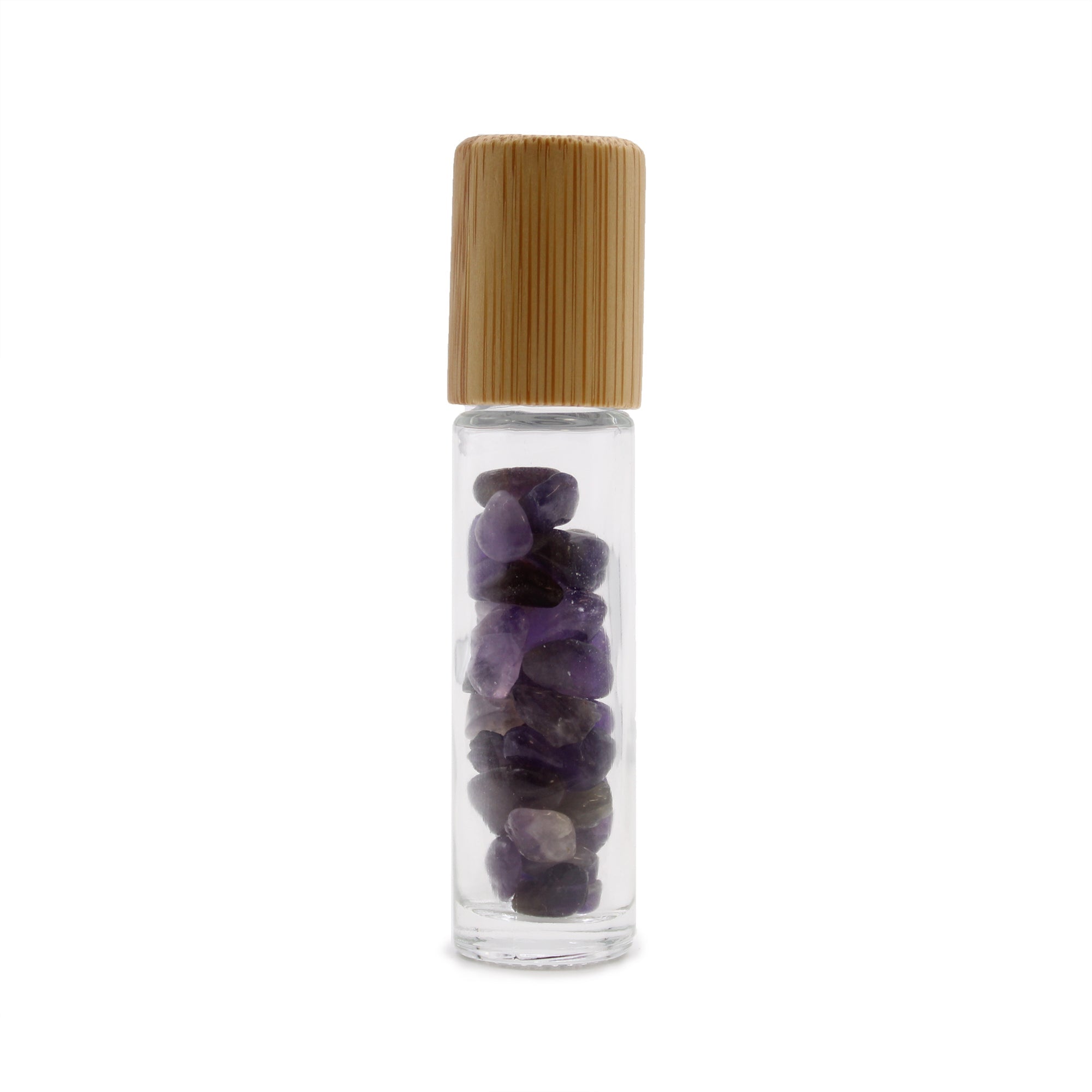 Gemstone Essential Oil Roller Bottle - Amethyst  - Wooden Cap From Witch, Please!