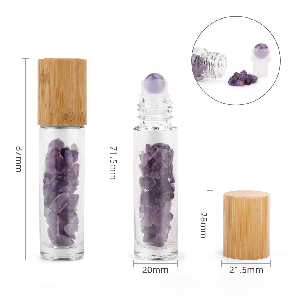 Gemstone Essential Oil Roller Bottle - Amethyst  - Wooden Cap From Witch, Please!