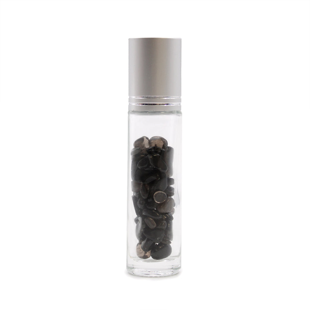 Gemstone Essential Oil Roller Bottle - Black Tourmaline  - Silver Cap From Witch, Please!
