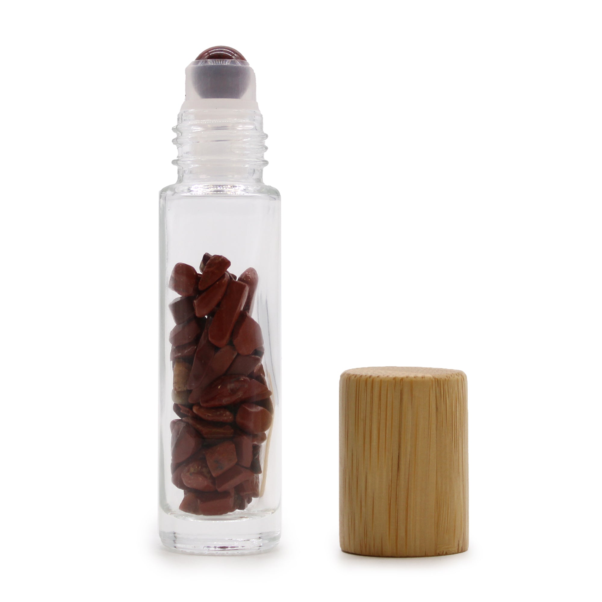 Gemstone Essential Oil Roller Bottle - Red Jasper  - Wooden Cap From Witch, Please!