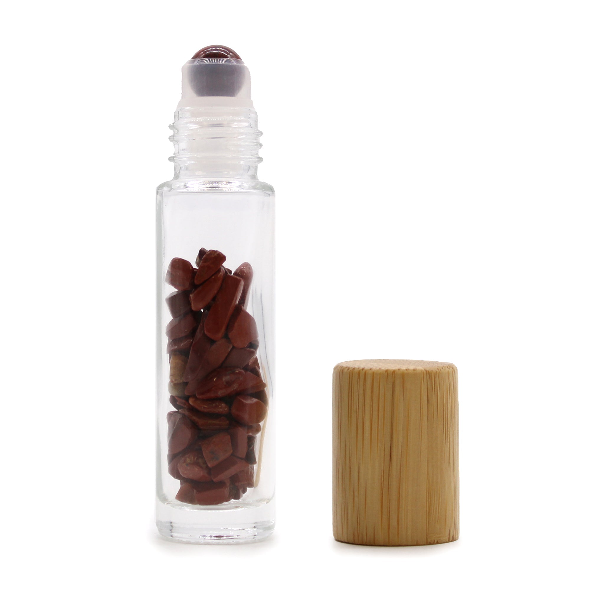 Gemstone Essential Oil Roller Bottle - Red Jasper  - Wooden Cap From Witch, Please!