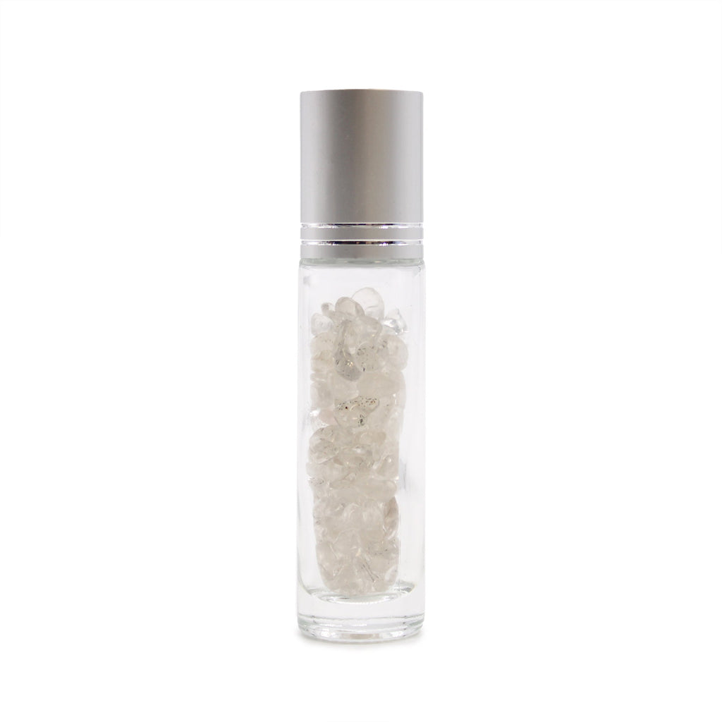 Gemstone Essential Oil Roller Bottle - Rock Quartz  - Silver Cap From Witch, Please!