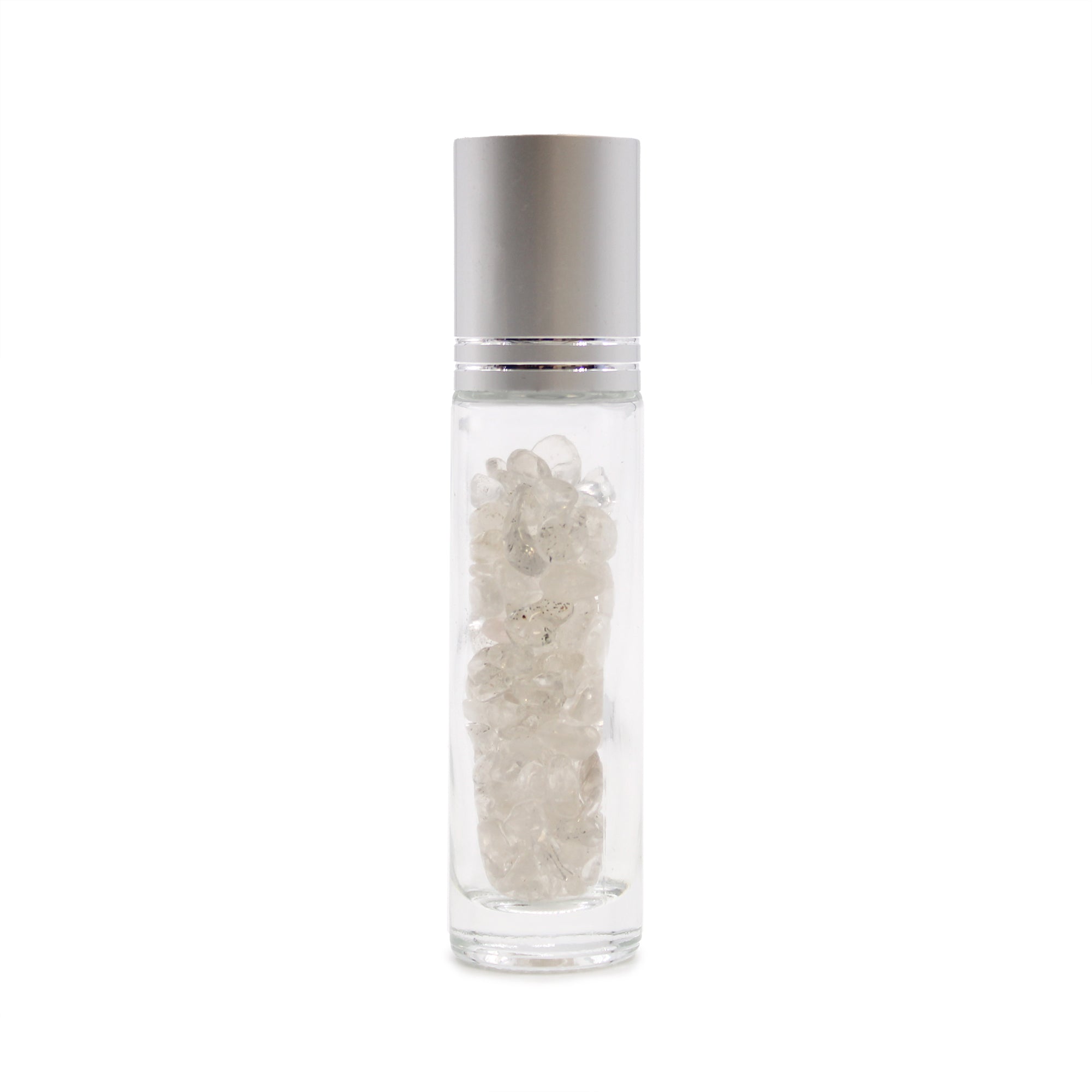 Gemstone Essential Oil Roller Bottle - Rock Quartz  - Silver Cap From Witch, Please!
