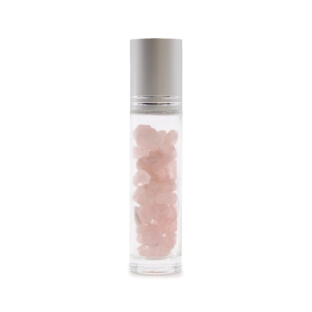 Gemstone Essential Oil Roller Bottle - Rose Quartz  - Silver Cap From Witch, Please!
