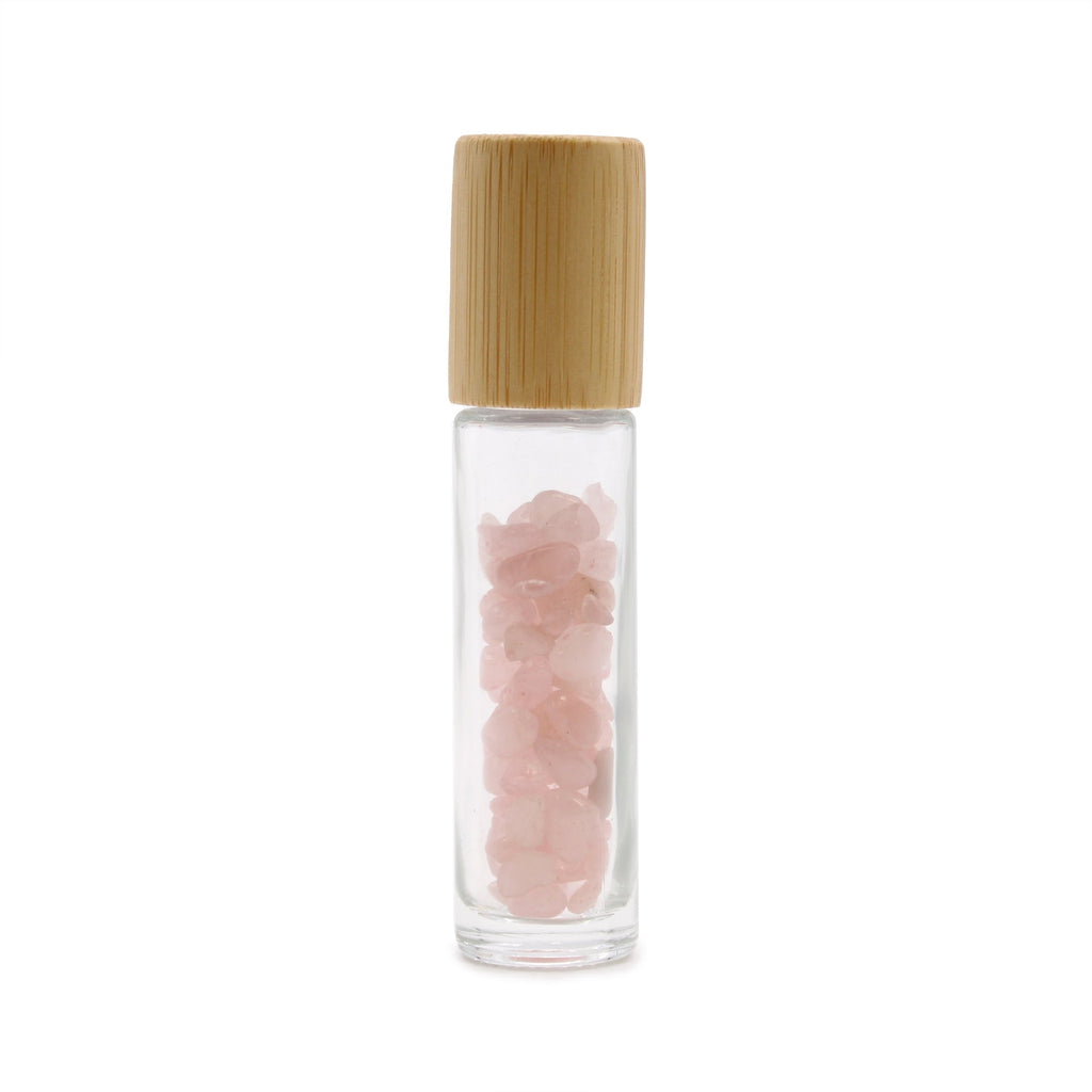 Gemstone Essential Oil Roller Bottle - Rose Quartz  - Wooden Cap From Witch, Please!
