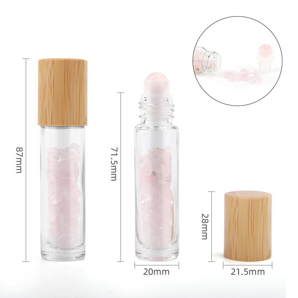 Gemstone Essential Oil Roller Bottle - Rose Quartz  - Wooden Cap From Witch, Please!