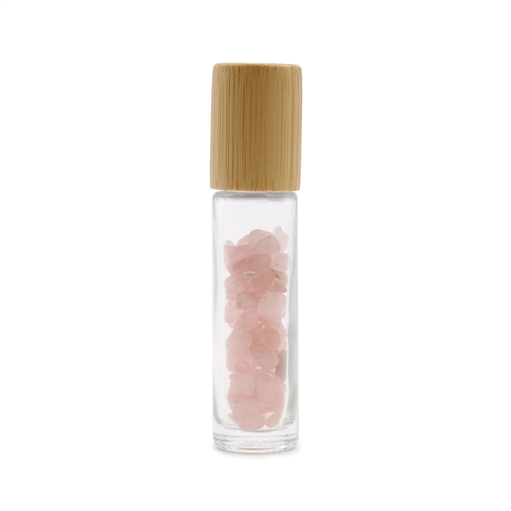 Gemstone Essential Oil Roller Bottle - Rose Quartz  - Wooden Cap From Witch, Please!