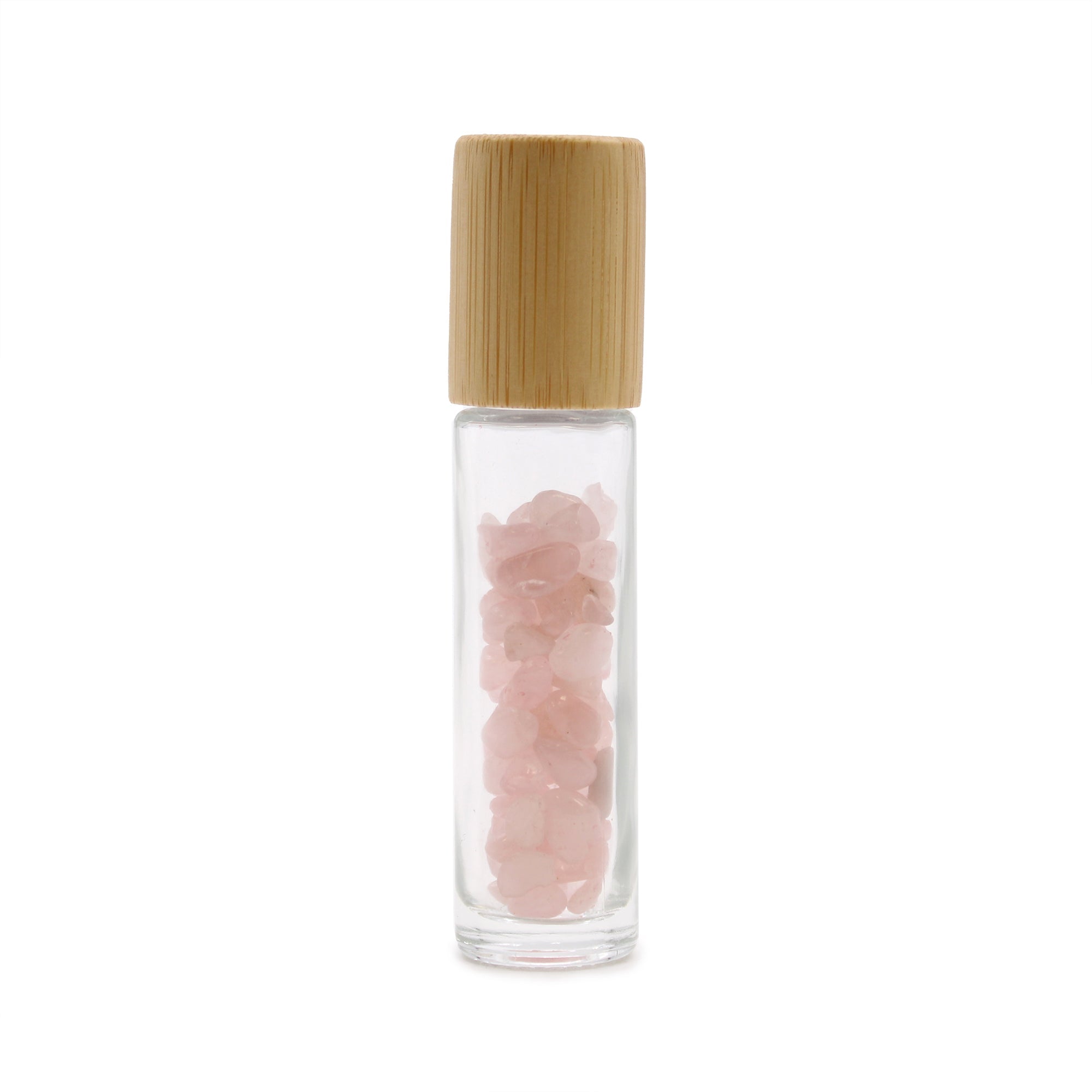 Gemstone Essential Oil Roller Bottle - Rose Quartz  - Wooden Cap From Witch, Please!