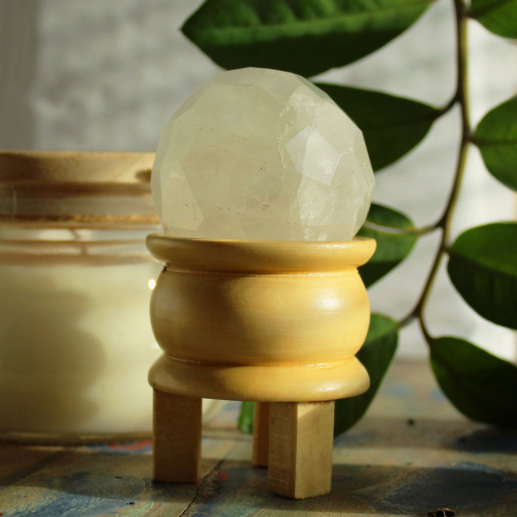 Gemstone Faceted Healing Ball & Stand - Rock Quartz From Witch, Please!
