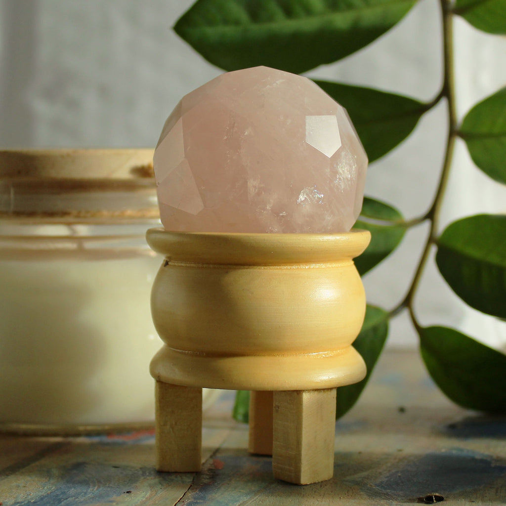 Gemstone Faceted Healing Ball & Stand - Rose Quartz From Witch, Please!
