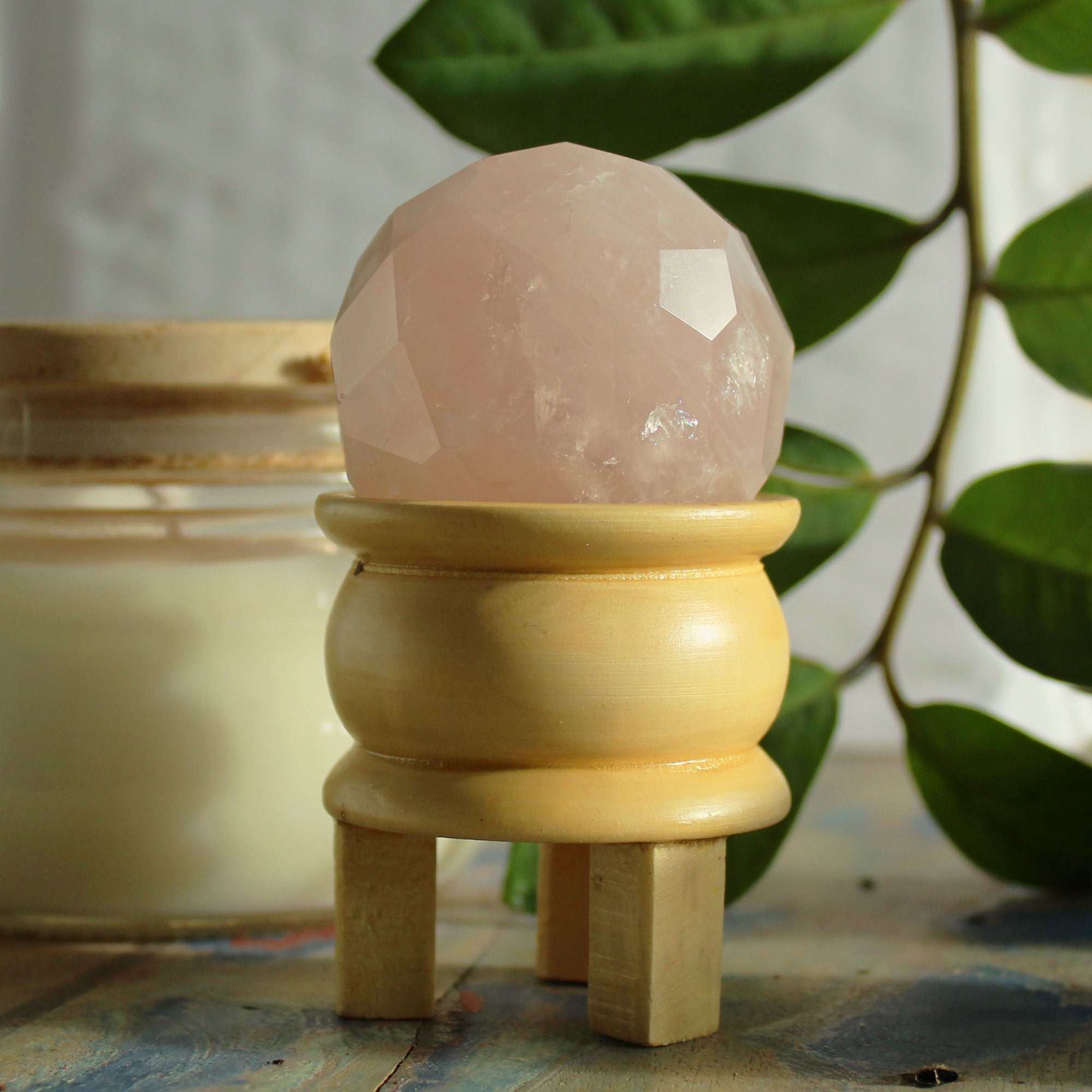 Gemstone Faceted Healing Ball & Stand - Rose Quartz From Witch, Please!