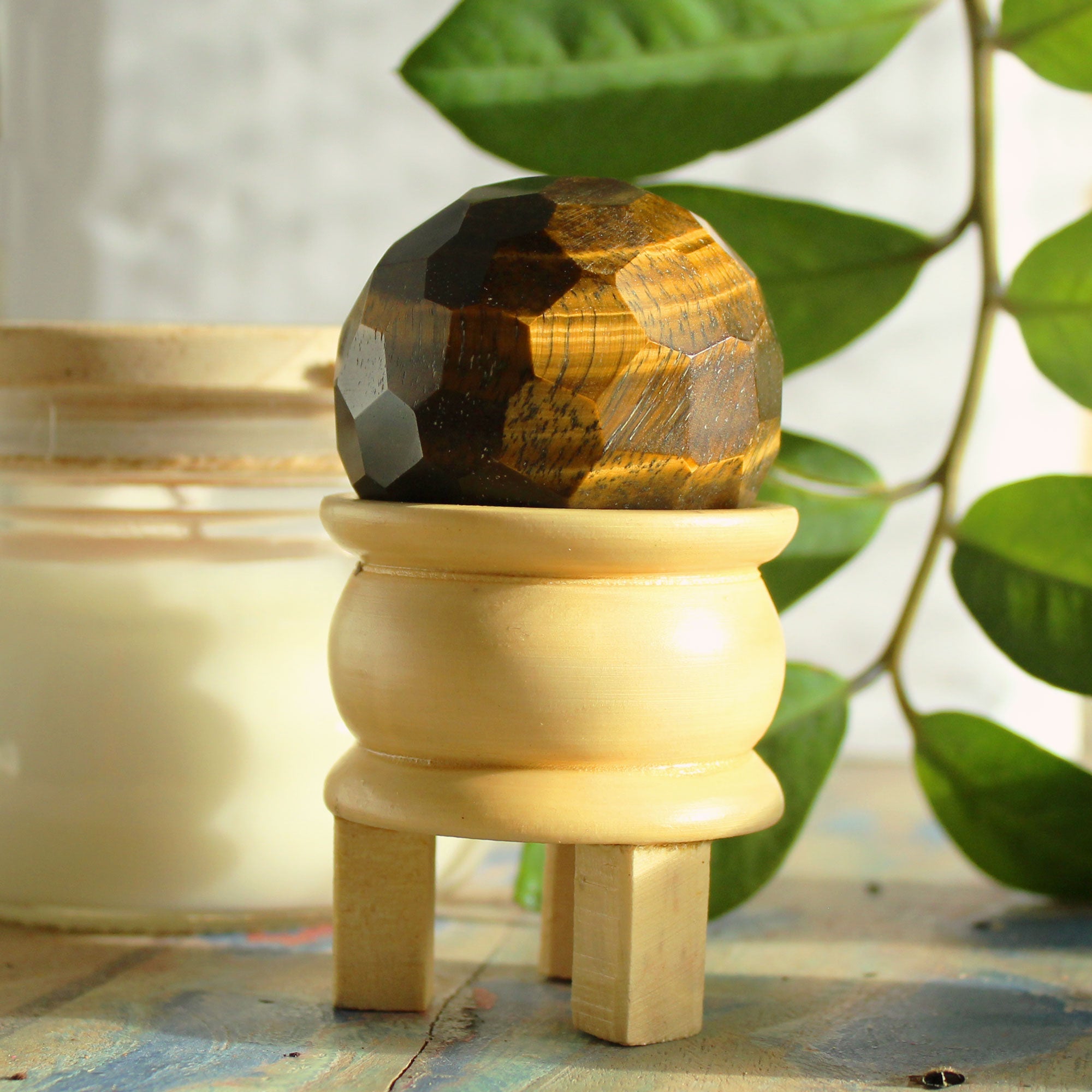 Gemstone Faceted Healing Ball & Stand - Tigereye From Witch, Please!