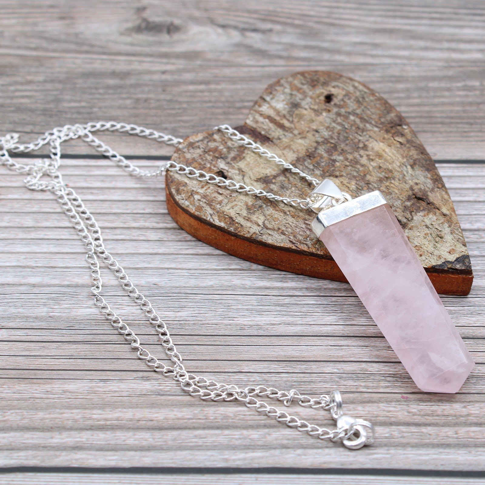 Gemstone Flat Pencil Pendant - Rose Quartz From Witch, Please!