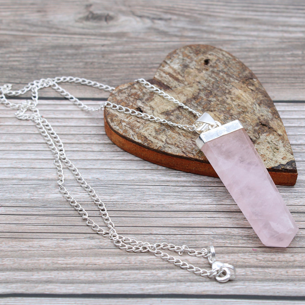 Gemstone Flat Pencil Pendant - Rose Quartz From Witch, Please!