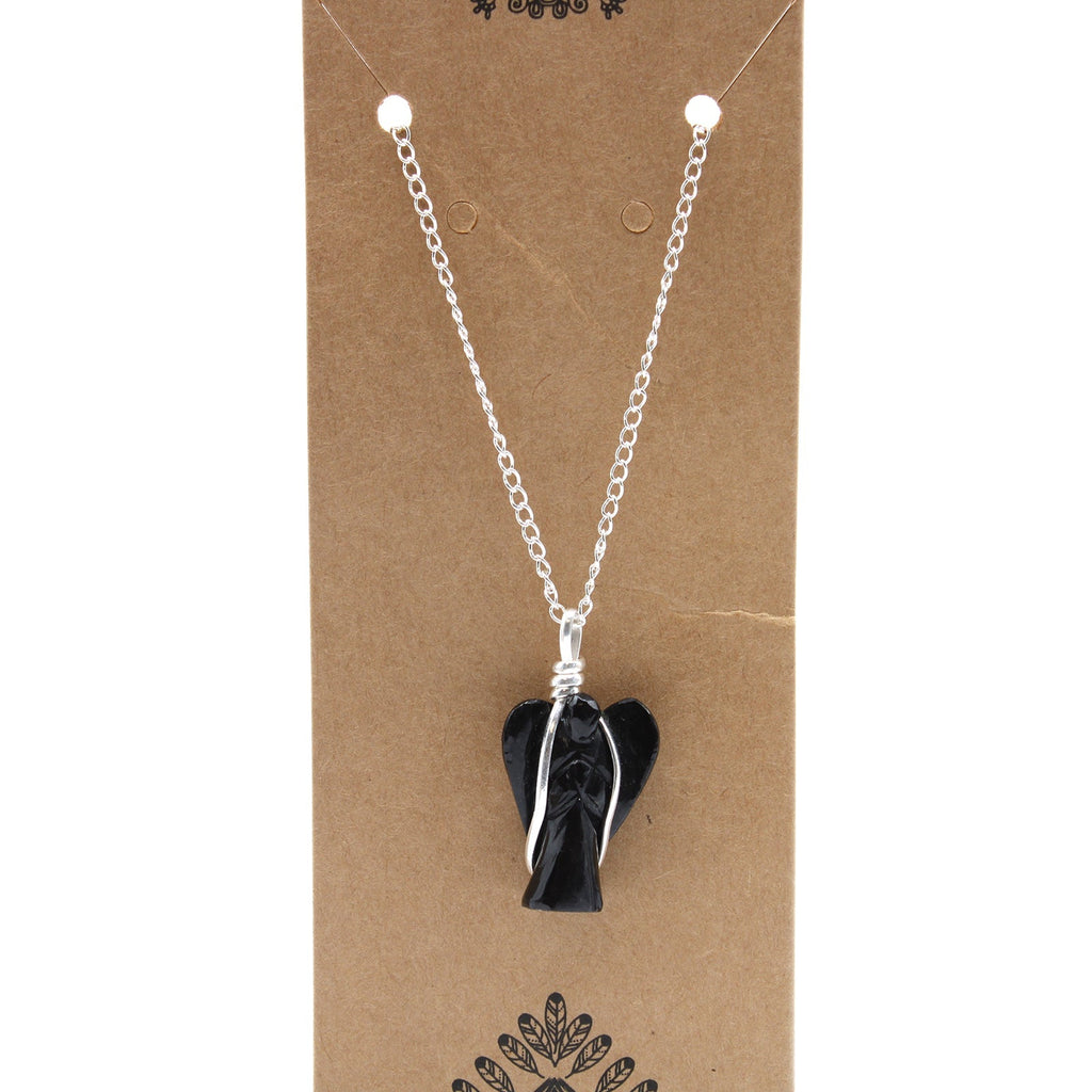 Gemstone Guardian Angel Pendant - Black Agate From Witch, Please!