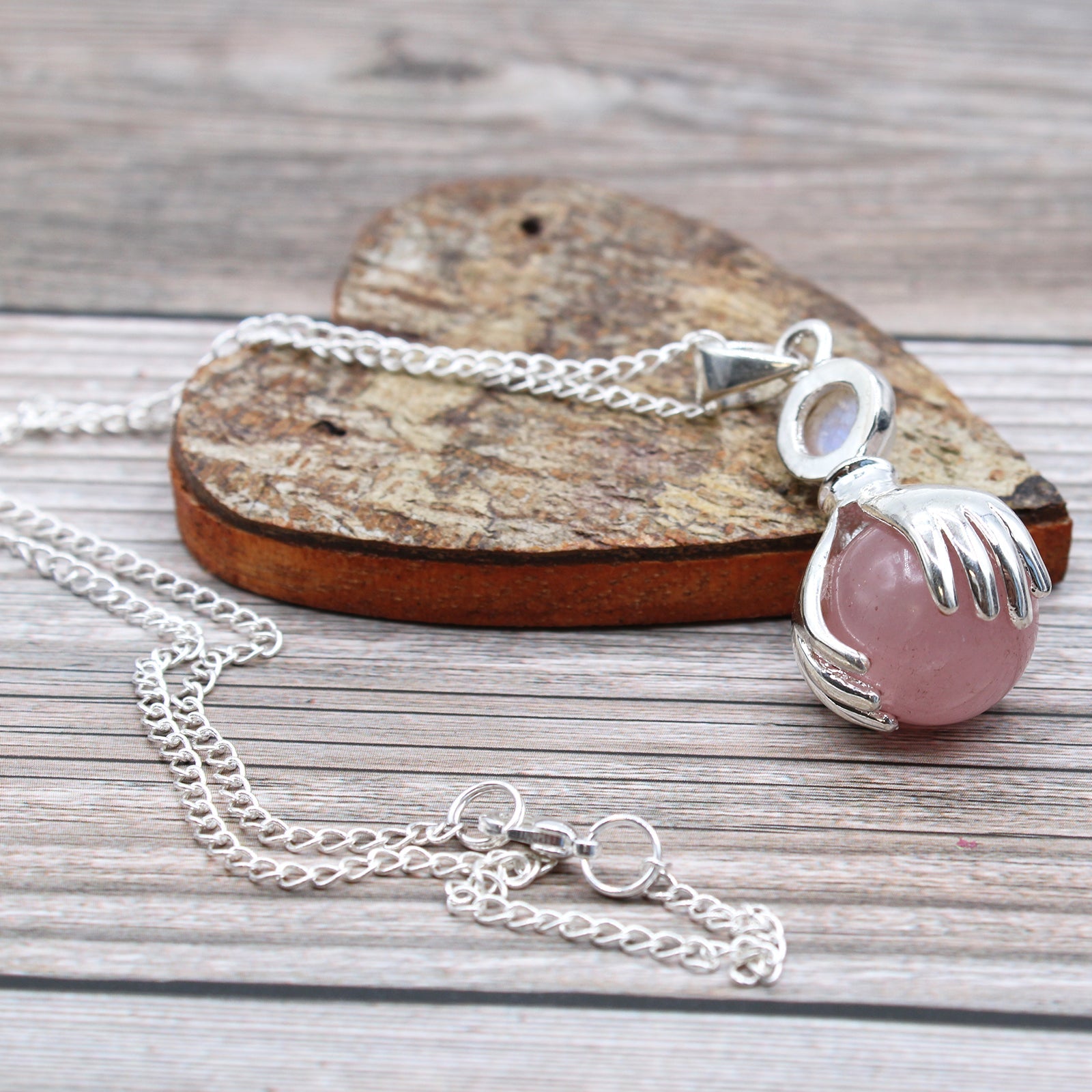 Gemstone Healing Hands Pendant - Rose Quartz From Witch, Please!