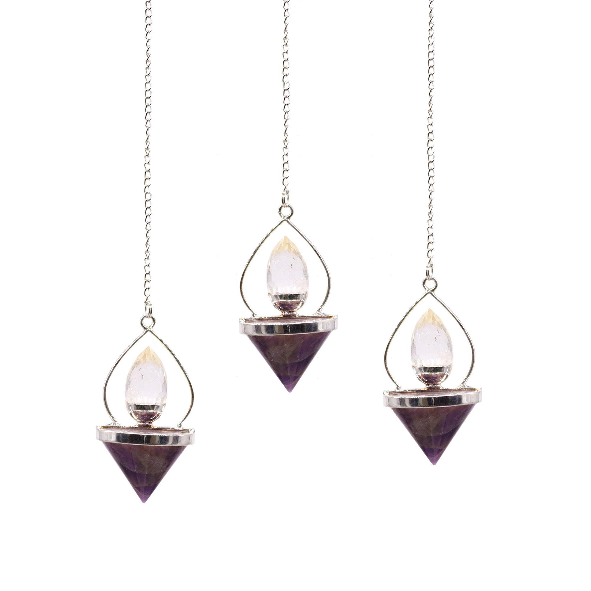 Gemstone Lantern of Life Pendulum - Amethyst & Rock Quartz From Witch, Please!